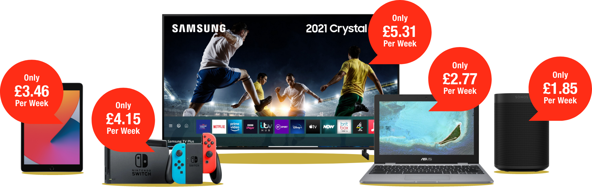 TV, Playstation , Laptop + Smart Speaker