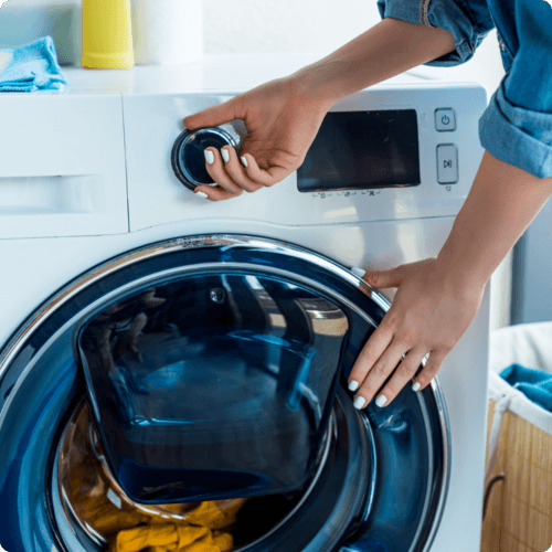 Front of white washing machine